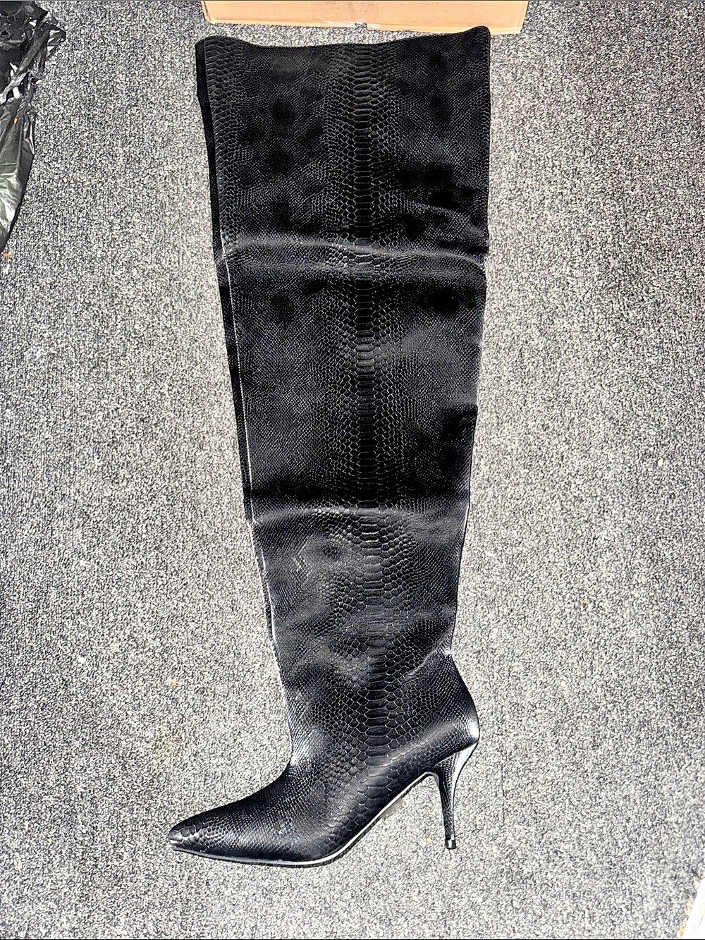 Azalea Wang Halina Black Snake Thigh High Boot Boots